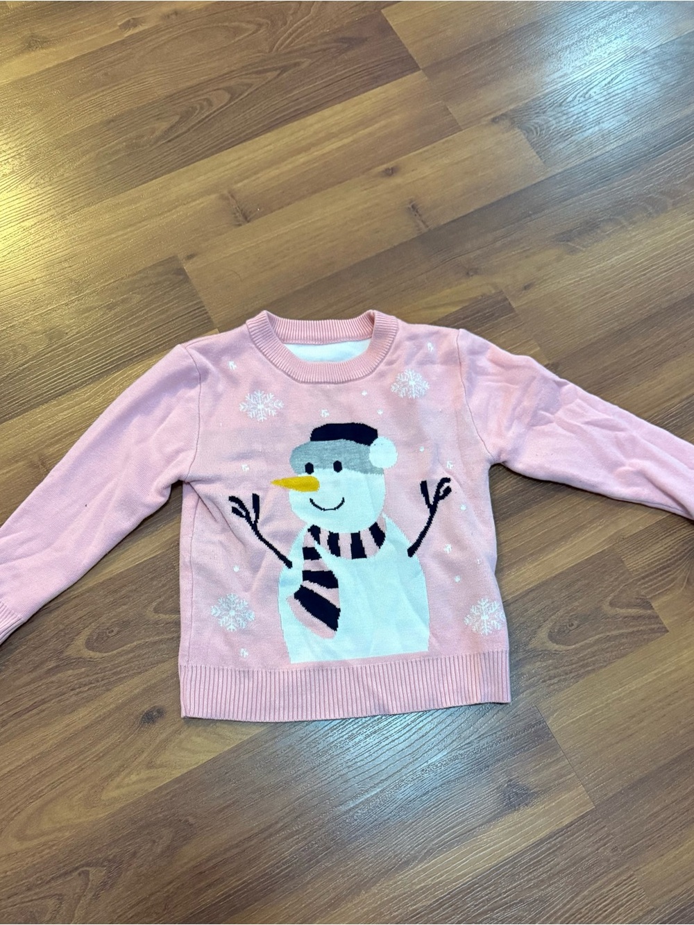 Girls' Pink Snowman Knit Sweater - Holiday Top